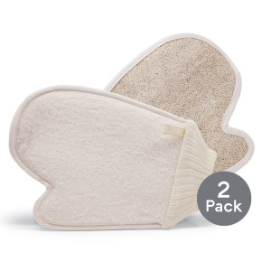 Organic Bamboo & Loofah Glove Natural Body Exfoliator - 2 Pack